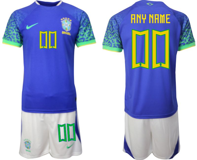 Men 2022 World Cup National Team Brazil away blue customized Soccer Jerseys->customized soccer jersey->Custom Jersey